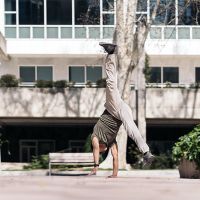 Amazing break dance dancer practicing in the park and showing his talent.